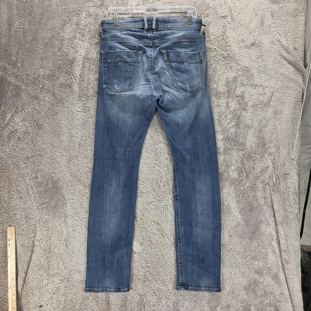 Diesel Jeans Mens 30x32 Blue Akee Regular Slim Tapered Button Fly Stretch 084GG